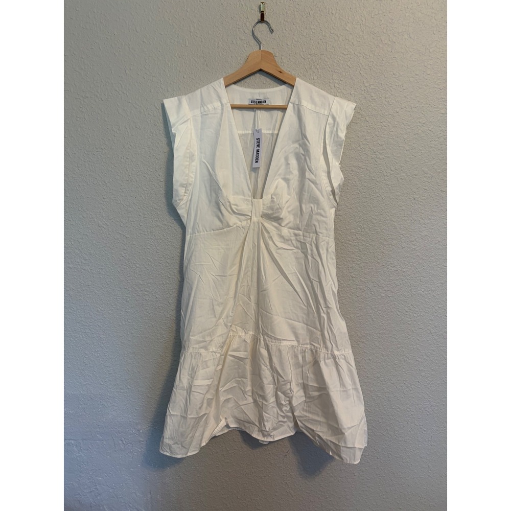 Steve Madden Womens V-Neck Tiered Mini Dress White Cotton XXL NWT